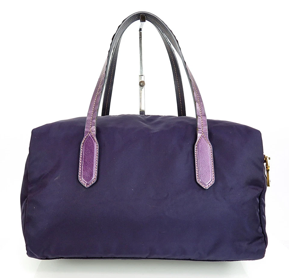 Auténtico Bolso Cartera Boston de Nailon y Cuero Púrpura PRADA #61665 Foto 3 de 4