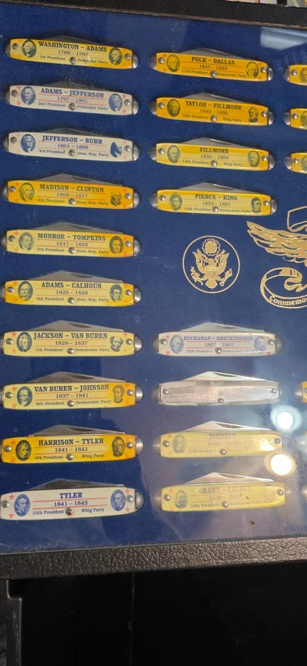 Presidential Commemorative Series Knife Set 1789-1992 Framed Display Case [203] - Image 2 of 4