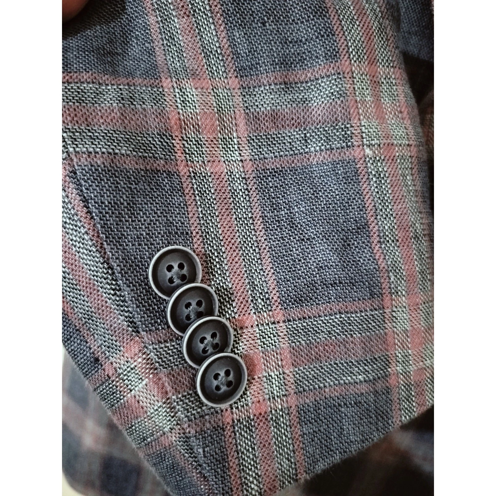 M1250) Tommy Hilfiger Men Blue Plaid Linen Two Button Sports Jacket Size 36S image 3