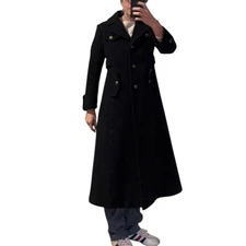 Preston York Petites Black Wool Blend Military Style Coat Button Gold Accent 10P