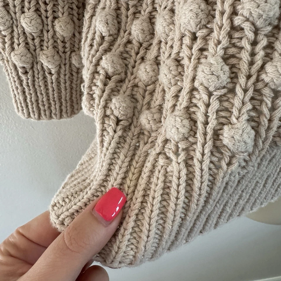 Suéter Chaus Vintage Años 90 L Pom Pom Grueso Tejido Pullover Capa Corta Casa de Campo Foto 4 de 4