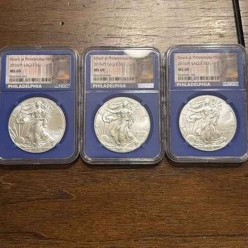 2016 (P) $1 American Silver Eagle NGC MS69 Struck At Philadelphia Mint Blue Core