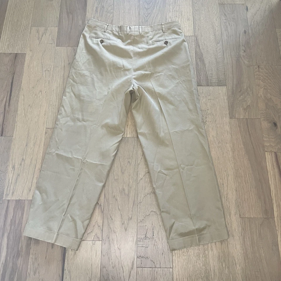 Pantalones Brioni Cannes para hombre 38 (se adapta a 34) beige algodón plisado puños pantalones Foto 2 de 4