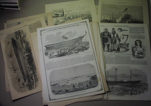 15 naval prints, pub. 1851-92; Blackwall, Boston Navy Yard; steamships; Cunard
