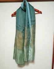 Loro Piana Linen Silk Stole Gradient Green 200cm x 89cm Fringe