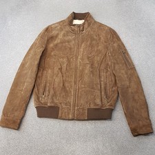 Giacca uomo M&S media marrone pelle scamosciata moto racer blu porto