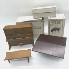 Vintage Furniture Miniatures Upright Piano, Gate Leg Table, Coffee Table 3 Lot