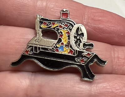 Vintage Signed Clotilde #3 Toy 1910 Multicolor Enamel SEWING MACHINE Brooch Pin