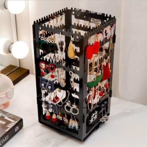 360 Rotating Earring Holder and Jewelry Organizer 4 Tiers Clear Display Stand US - Picture 24 of 25