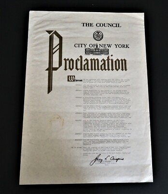 Vtg New York City Council 14th Dist. Proclamation Joseph Galiber Jerry Crispino