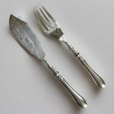 Art deco Krupp Berndorf Silverplate Fish Serving Fork Knife Set Antique 1920s