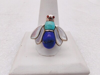 Biene Insekt Ring Sterlingsilber Lapis Türkis MOP Flügel Granat Edelstein Auge Gr. 12