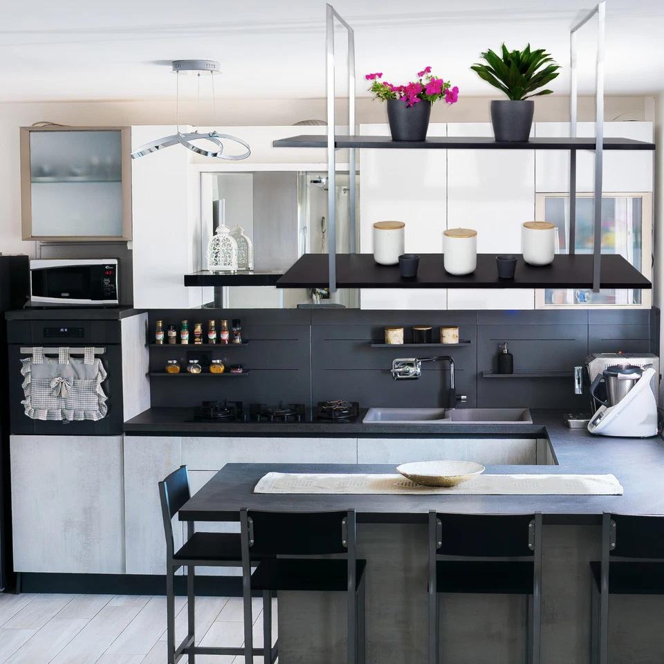 Mensola BAR SHELF sospesa a Soffitto Bottiglie Fiori Giardino Verticale Cucina - Immagine 3 di 4