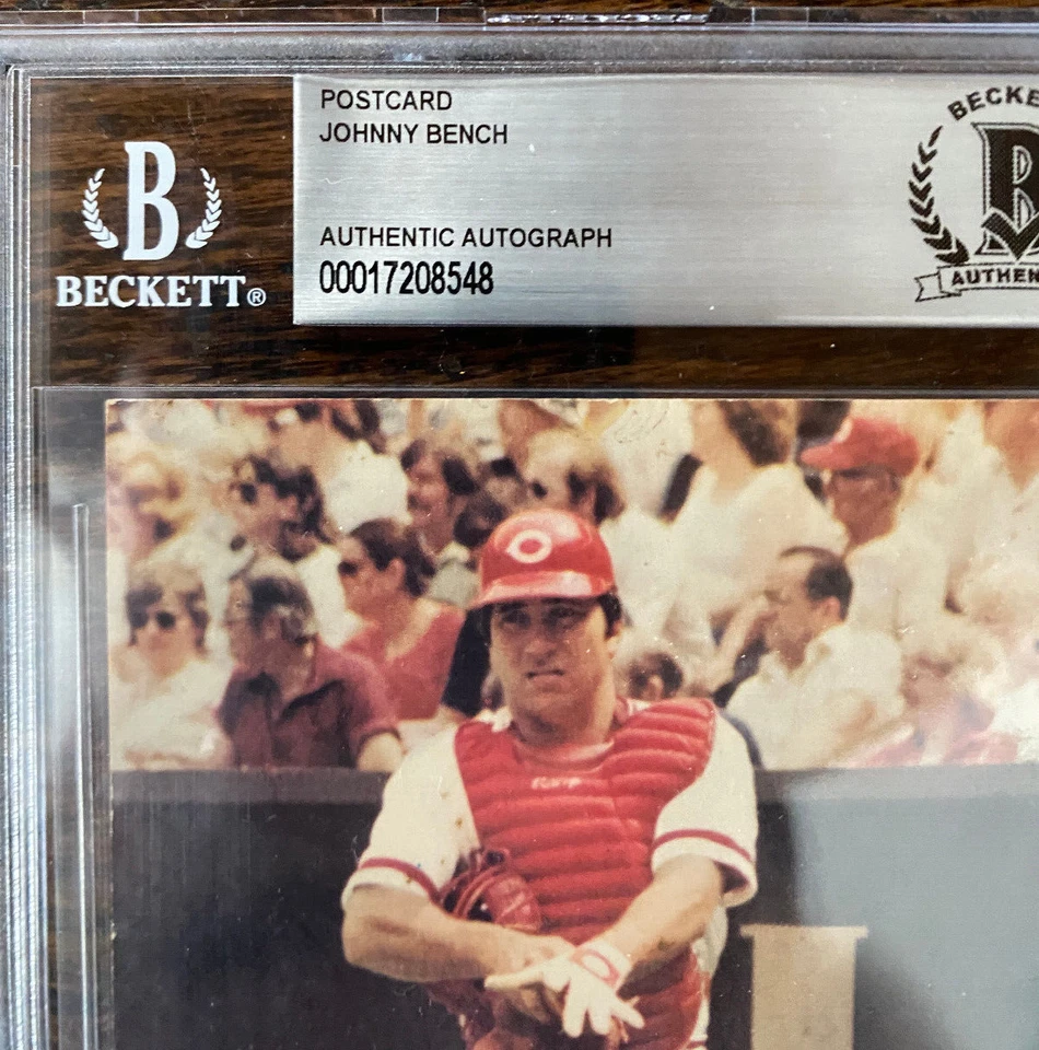 Rare Encased BAS Johnny Bench Signed / Autograph Cinci Reds Team Issued Postcard - Image 2 of 4