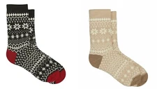 Hue Women's Winter Fairisle Boot Socks Black OR  Beige 2- PACK