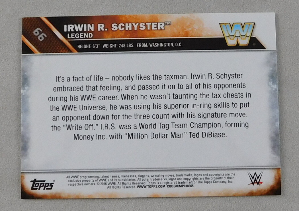 IRS Irwin R Schyster WWE Wrestling Trading Card Legend Topps IRS Irwin R Schyster WWE Wrestling Trading Card Legend Topps