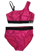 Justice Girls 2pc Swim Suit Shimmery Hot Pink & Black Bikini