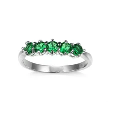 Classical Round Cut Natural Green Topaz Gemstone Silver Band Ring Size 6-10