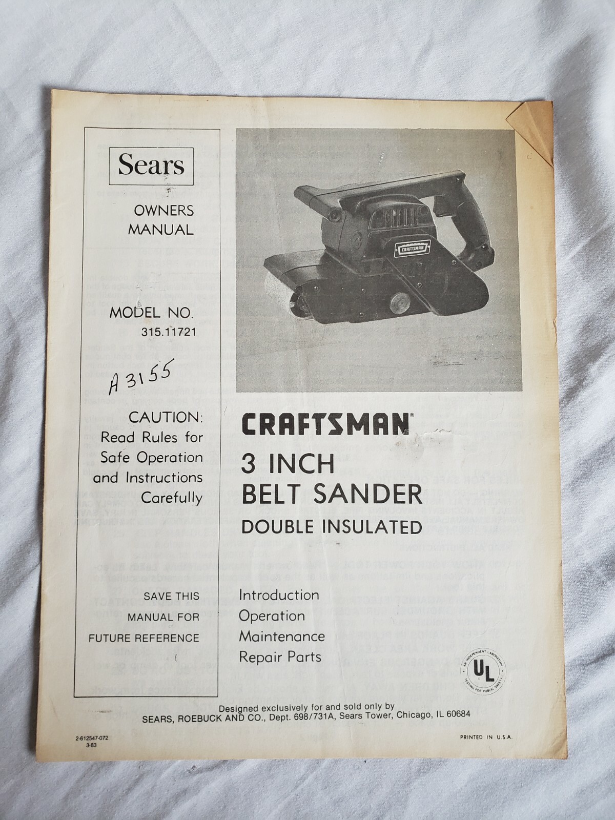SEARS CRAFTSMAN 3 INCH BELT SANDER 