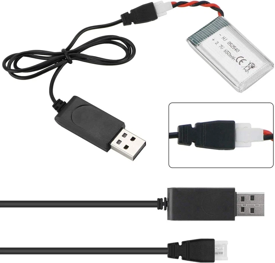 3.7V 650mAh LiPo Battery +USB Charger For RC Drone Syma X5 Serial UAV Drone - Image 4 of 4