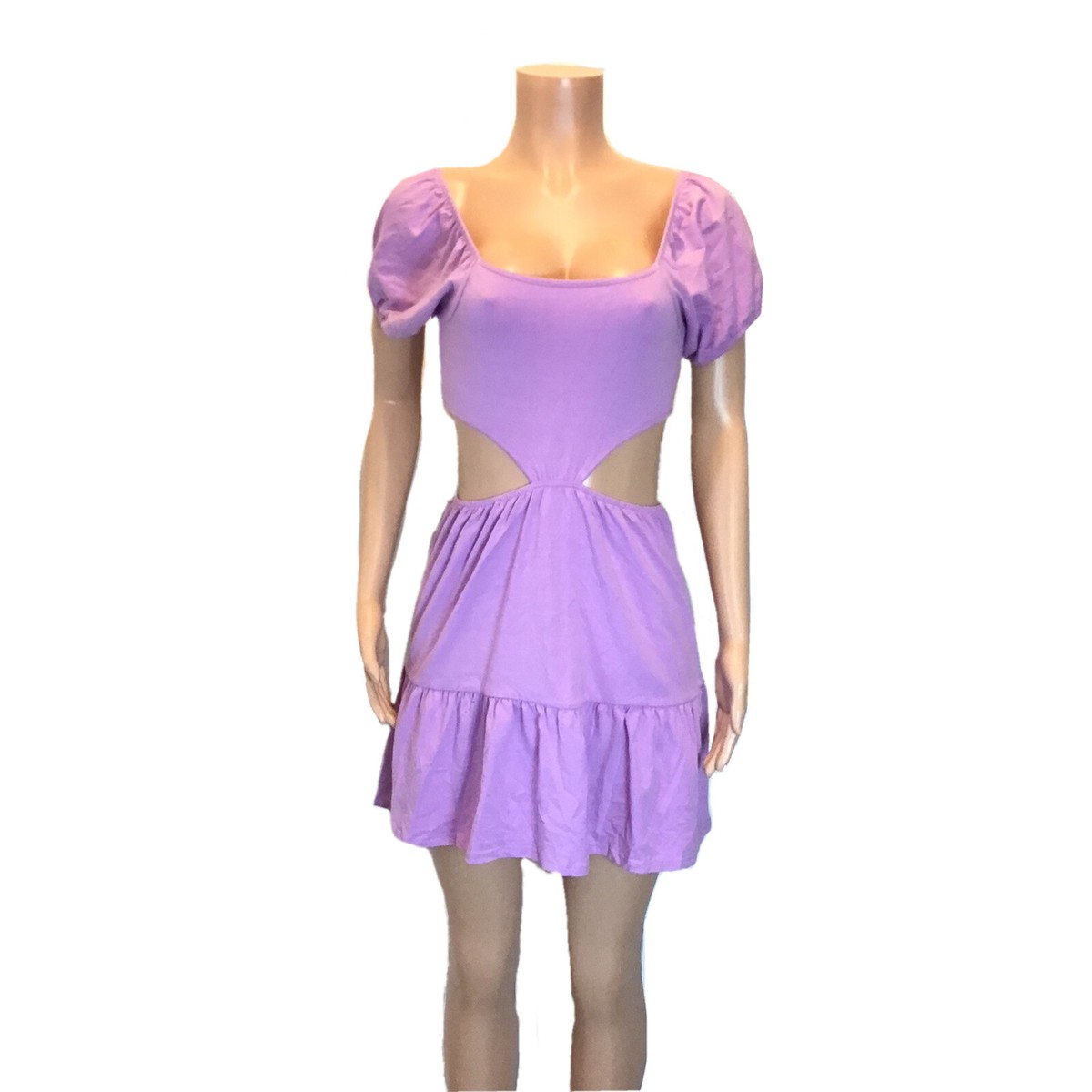 Rue21 Short Puff Sleeve Lavender Cut Out Fit Flare Mini Dress