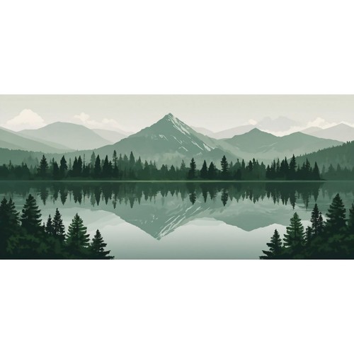 Pintura Boho Chic Ilustración De Paisaje Reflejos De Montaña En Un Lago Tranquil - Imagen 2 de 6