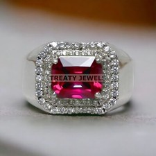 Ruby Emerald Cut Gemstone With 925 Sterling Silver Ring For Men's 999