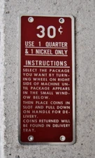 U-SELECT-IT  Vendors Candy Vending Machine 30 Cent Instruction Plate COAN MFG