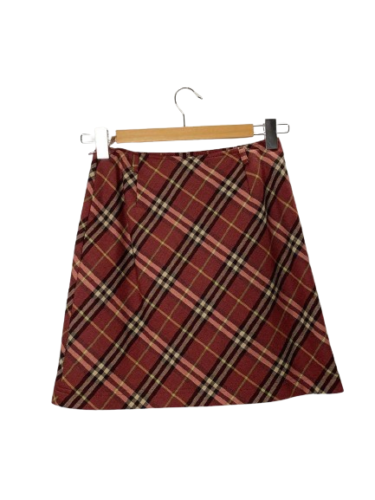 BURBERRY BLUE LABEL FLF78-626 Check skirt 36 red wool - Picture 1 of 24