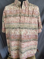 Vintage Reyn Spooner Half Button Pullover Hawaiian Shirt Made in USA Floral Wave