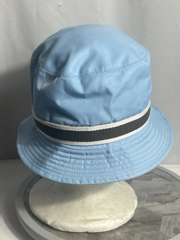 Sombrero Coach Azul Cubo M/L Nylon Logo Forro Rayas Banda Borde Cuero Foto 3 de 4