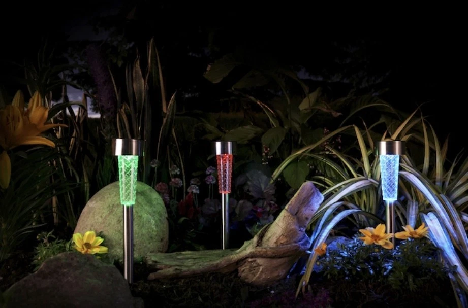 Moonrays 3-Pack Stainless Steel Solar LED Stake Lights, 3 Light Stakes - Image 3 of 4