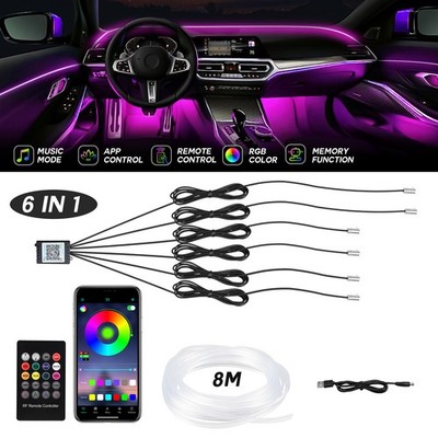 8M LED Car Interior Atmosphere Light RGB Fiber Optic Light Strip APP & Remote