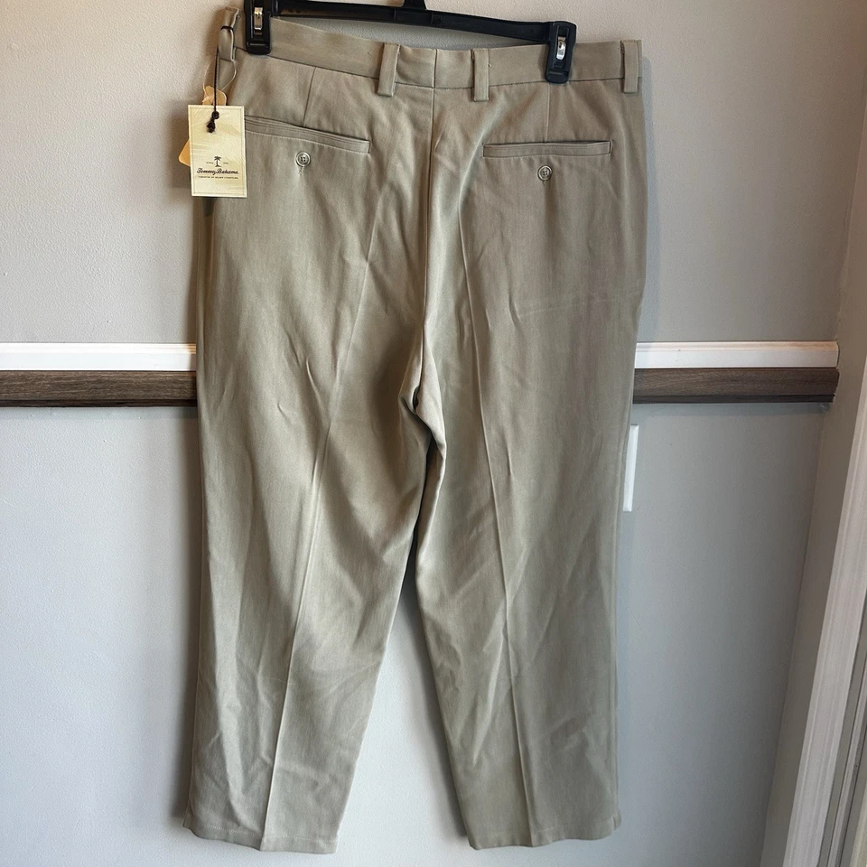 Pantalones plisados Tommy Bahama St Thomas caqui 100 % seda 36x32 nuevos con etiquetas Foto 2 de 4