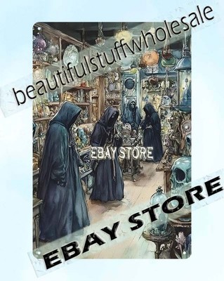 Gothic Tin Sign Poster Apothecary Scene strange objects interior