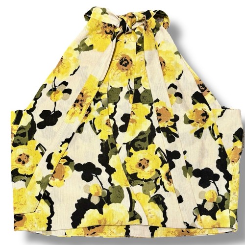 JOA Womens 2 Piece Crop Blouse Shorts Set Multicolor Yellow Floral Halter Tie M - Picture 3 of 9