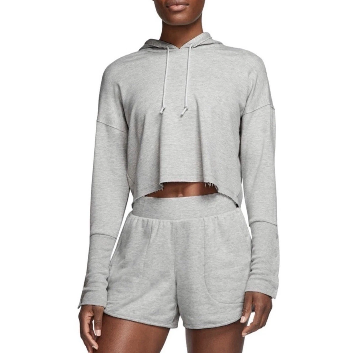 Nike Hoodie Women's Small Gray Cropped Dri-fit Pullover Athleisure Raw Hem