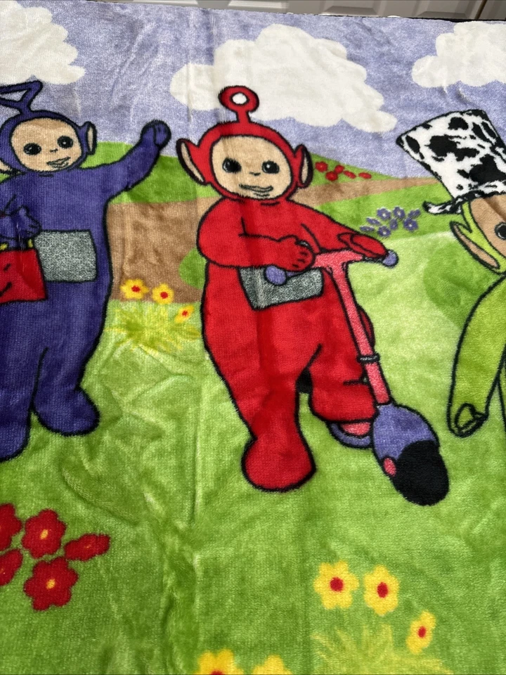 Vintage Teletubbies Plush Fleece Blanket 50" x 60" EUC Tinky Dipsy Po La La - Image 4 of 4