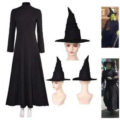 2024Movie Wicked Witch Elphaba Cosplay Halloween Party Fancy Dress Skirt+Hat Cap
