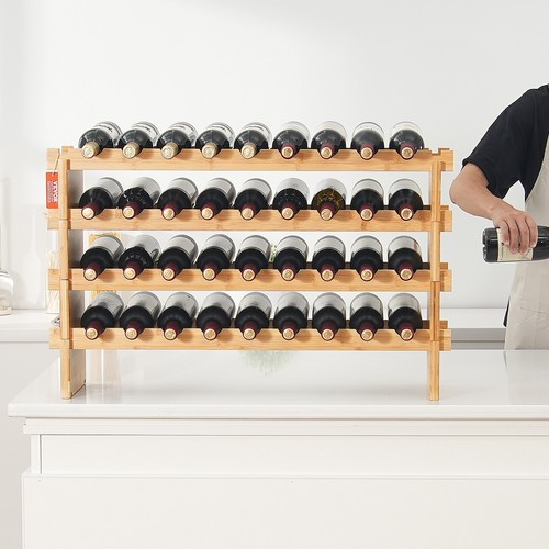 VEVOR 36 Bottle Stackable Modular Wine Rack Bamboo Wood Display Shelf 4 ...