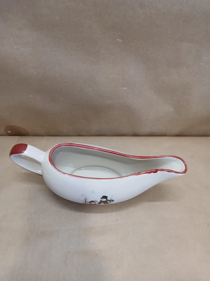 Royal Seasons Stoneware Snowman Gravy Boat Sauce Server Red Trim Christmas Decor - Image 4 of 4