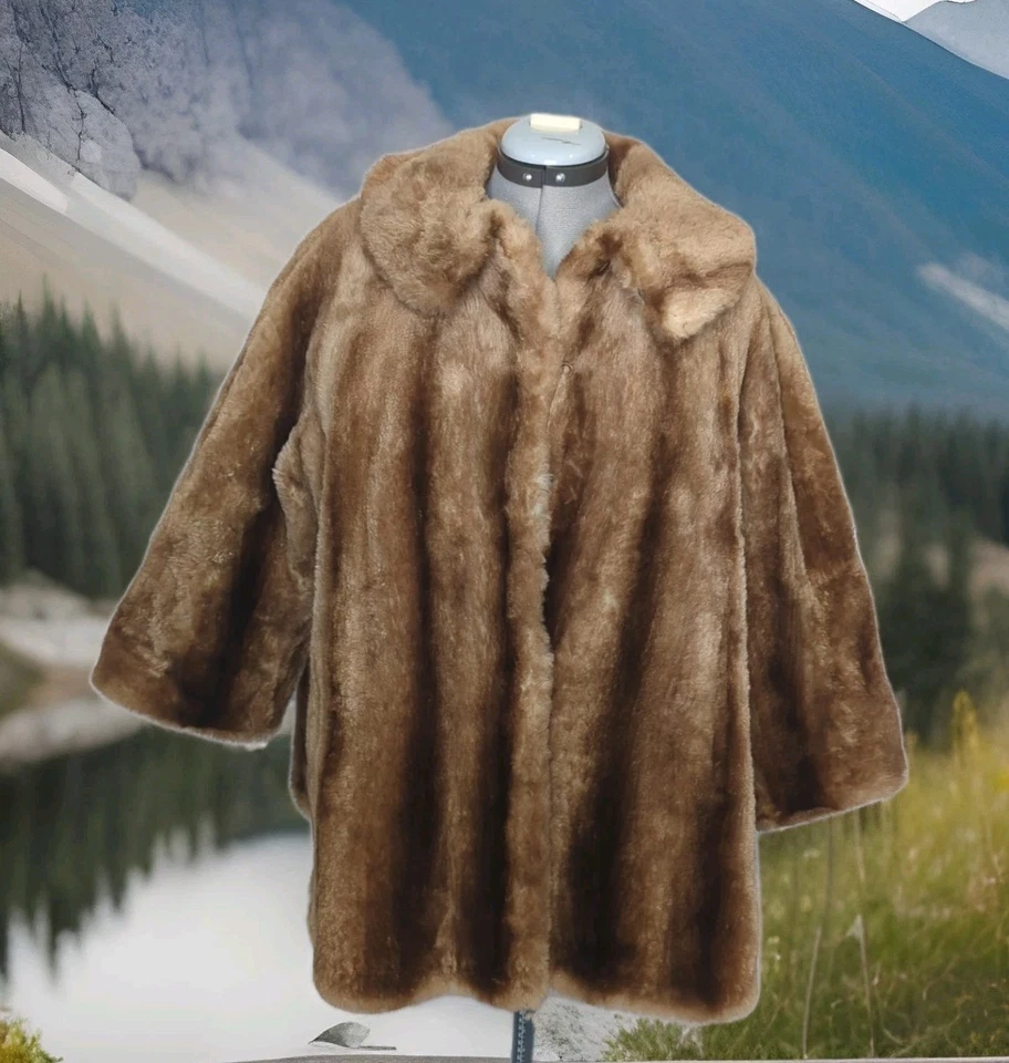 CHAQUETA ABRIGO MUJER ELEGANCIA DAYTONS VINTAGE AÑOS 60 PIEL VISÓN GRANDE XL MANGAS CORTAS Foto 3 de 4