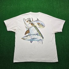 Guy Harvey Tshirt Mens XL White Front Pocket Vintage 2004 Flat Slams Fish Print