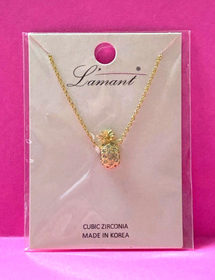 Lamant Gold Tone Pineapple necklace With Cubic Zirconia