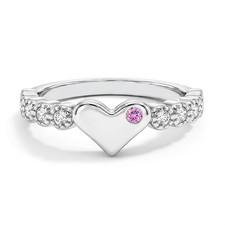 925 Sterling Silver Girl's Clear Pink Cubic Zirconia Heart Ring Band Sizes 2-5
