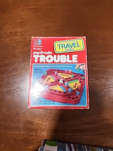 Vintage 1989 Milton Bradley Trouble Pop O Matic Travel Mini Board Game w/ Box