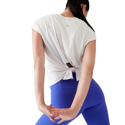 Athleta Women's White Essence Wrap V-Neck Split Back Yoga Explore T-Shirt Size S