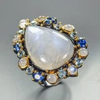 Handmade 25 ct+ Natural Moonstone Ring 925 Sterling Silver Size 8 /R469299