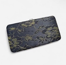 Vintage-style Black Gold Floral Brocade Kiss Lock Wallet Clutch Card Holder