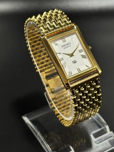 Vintage Seiko Slim Quartz Men's Wrist Watch -Golden Plated -Roman Dial